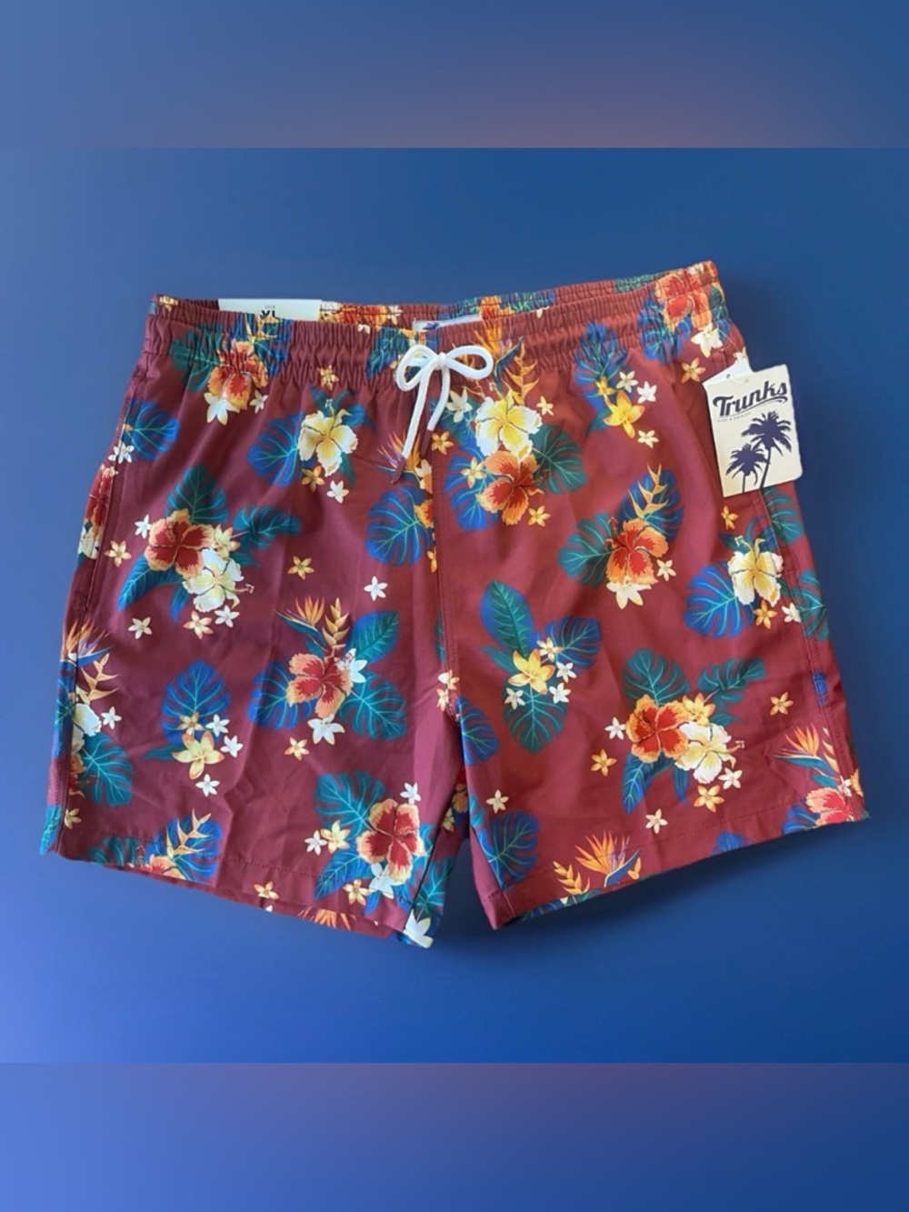 Trunks Surf & Swim Co. Men's XL Swim Shorts Hibiscus Floral Red New